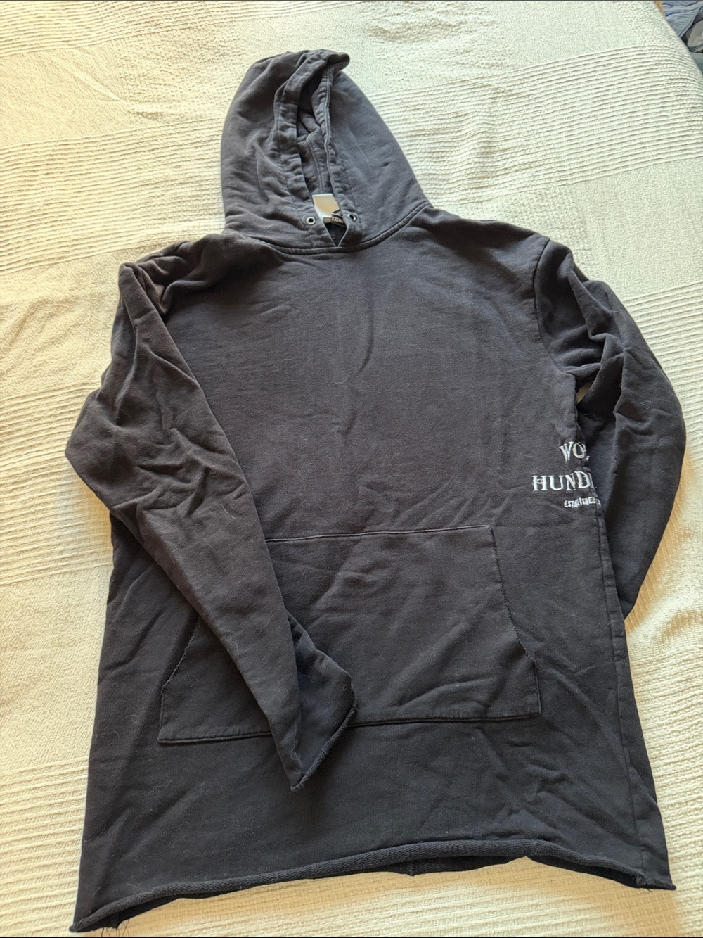 Black Pullover Hoodie with Side White Print